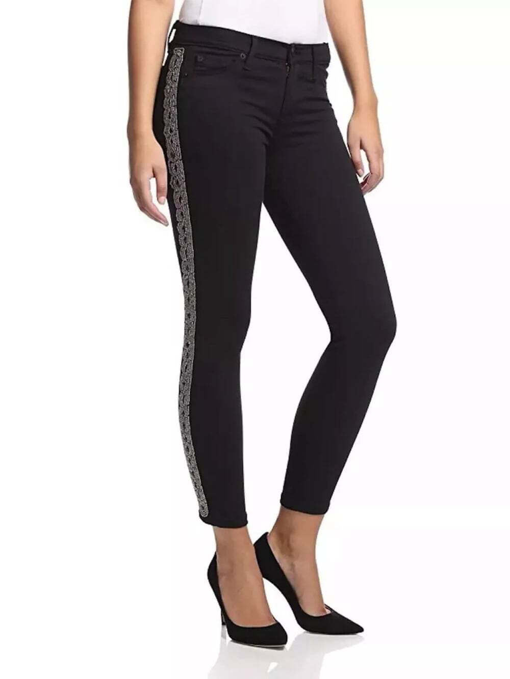 Hudson Luna Super Skinny Crop Women's Size 30 Black Studded Mid Rise Denim Jeans